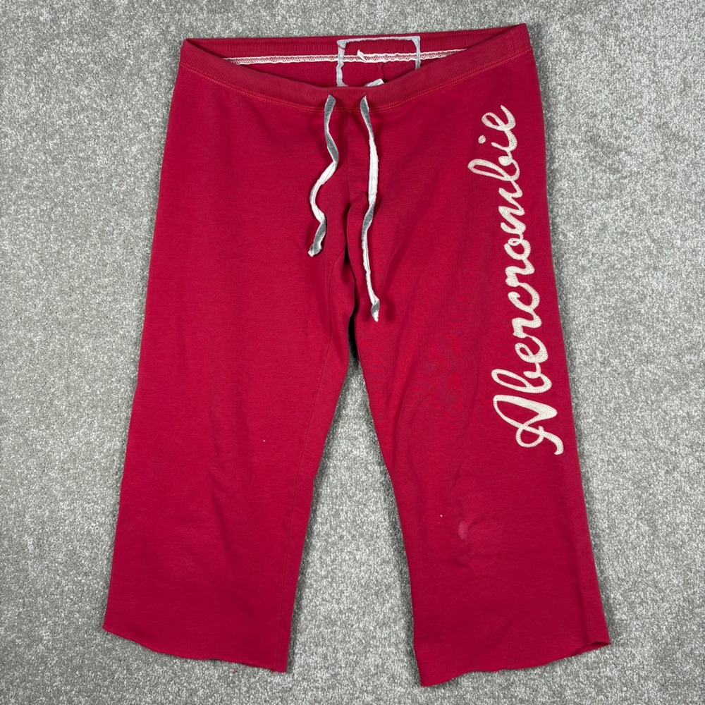 Abercrombie & Fitch Red Cropped Capri Sweatpants Y2K Logo Drawstring XS